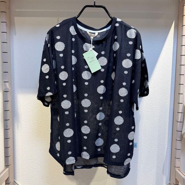L 新品 Keitto ケイット 雨粒ドット柄カットプルオーバー Tシャツ 半袖 水玉柄 透け感 シアー感 通気性有り 涼しい