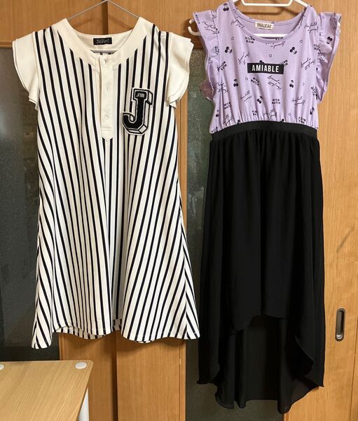 【2点セット 】縦ストライプワンピース(JENNI)&前後差ワンピース 160サイズ