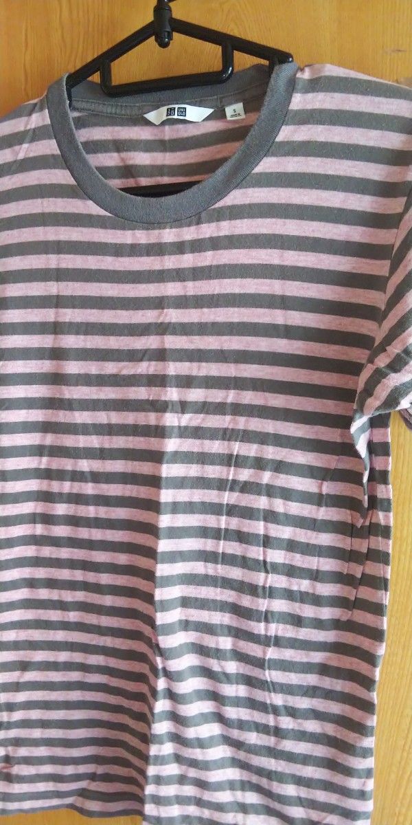 ユニクロ ボーダーTシャツ ピンク グレー Sサイズ