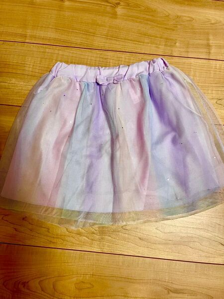 女の子 チュールスカート レインボー ラメ入り パステルカラー