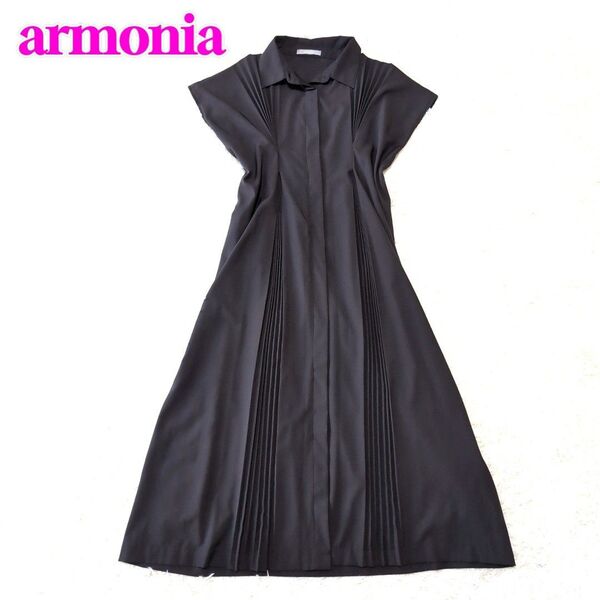 armonia アルモニーア a.タックプリーツシャツワンピース ブラック ロング フォーマル 黒 半袖 イベント 行事