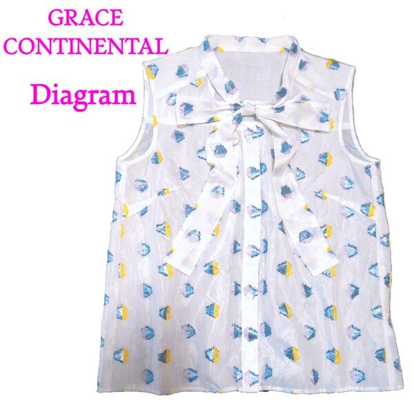 【美品】グレースコンチネンタル ダイアグラム キカJQボウタイブラウス ノースリーブ 36 トップス 白 シアーシャツ おしゃれ