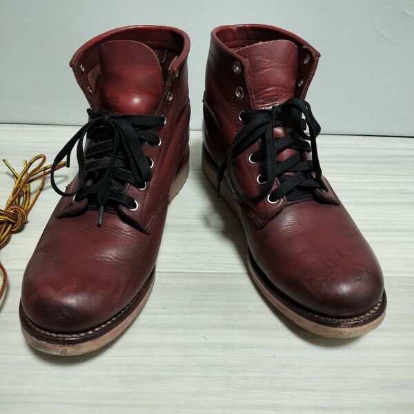 チペワ ワークブーツ バーガンディ 伸びる紐付き CHIPPEWA レッド系 エンジニアブーツ 25.5cm 本革 レザー
