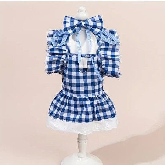 【6/30まで期間限定値下げ】犬服 猫服 ワンピース ペット服 ドッグウェア ペットドレス フリル リボン付き Dカン付き