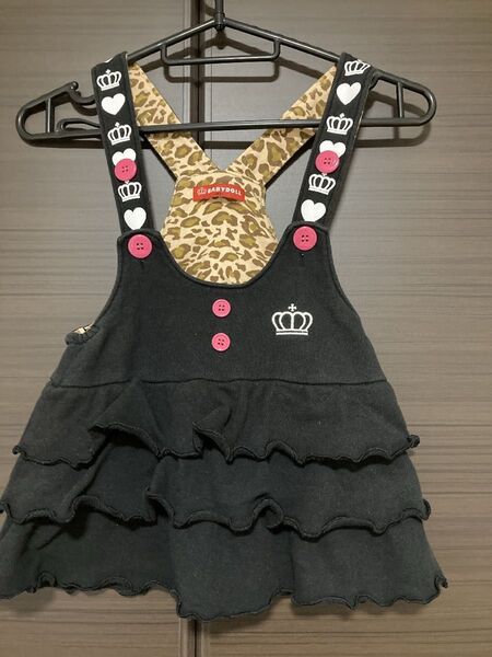 BABYDOLL ノースリーブワンピース 90cm 黒 フリル レオパード