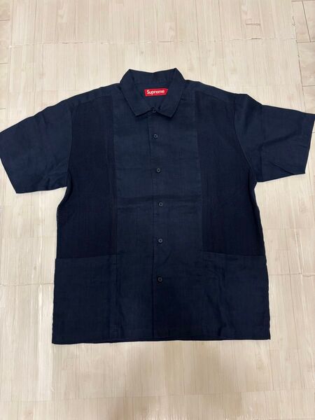 Supreme Mesh Panel Linen S/S Shirt シュプリーム メッシュ パネル リネン シャツ ネイビー L