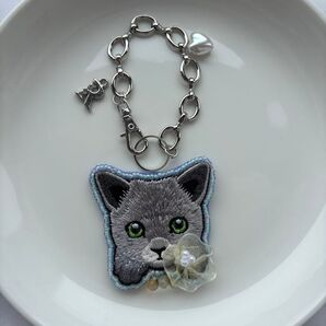 猫刺繍 バッグチェーンストラップ