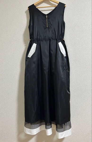【Risley】メッシュ 2wayリバーシブル ワンピース ノースリーブ 黒 白 レディース マキシ丈ワンピース ロングワンピース