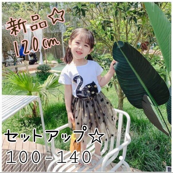 【新品】白鳥女の子夏服セットアップ上下セット韓国子供服120㎝