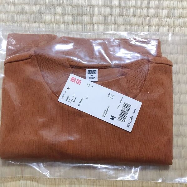 新品 ユニクロ リブハイネックT 五分袖 M