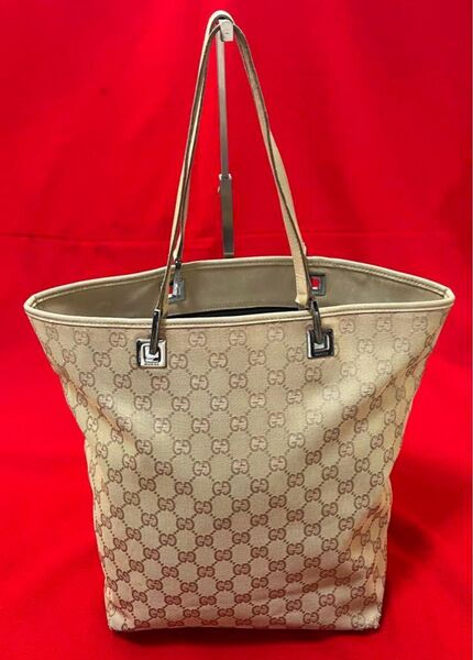 本物】 GUCCI グッチ GG 本革×キャンバス カバン バッグ トート A4 大容量 クリーム