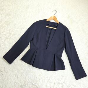 RUIRUE BOUTIQUE ルイルエブティック ペプラムジャケット サイズL ネイビー ノーカラージャケット Vネック