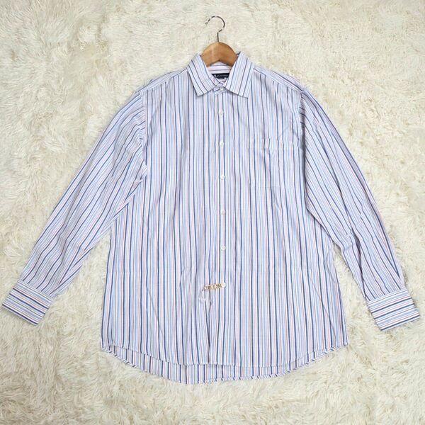 アクアスキュータム(Aquascutum) 長袖 シャツ ストライプ 前開き サイズL 綿100%