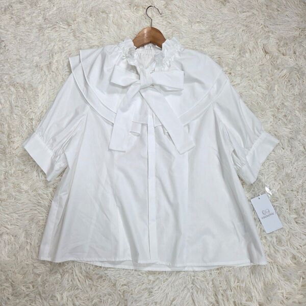 cocochic ココシック ボウタイ リボンブラウス 白 ホワイト フリル 半袖 未使用 T20 サイズ3XL