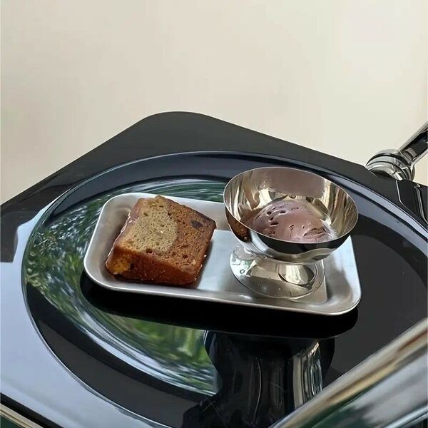 シンプル デザートプレート ステンレス製 アイス パティングボウル シルバー 切削 レトロ 食器 ヴィンテージ790349