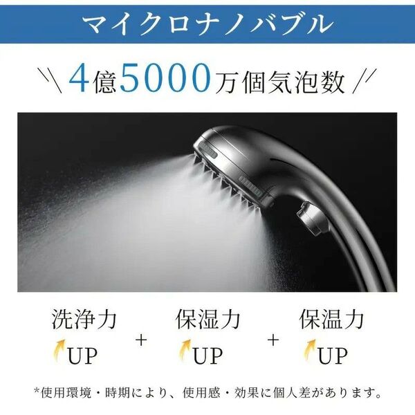 ウルトラファイン ナノバブル シャワーヘッド 5段階 水流調整 節水 保湿ミスト ハンドヘルドクローム仕上げ シルバー410352