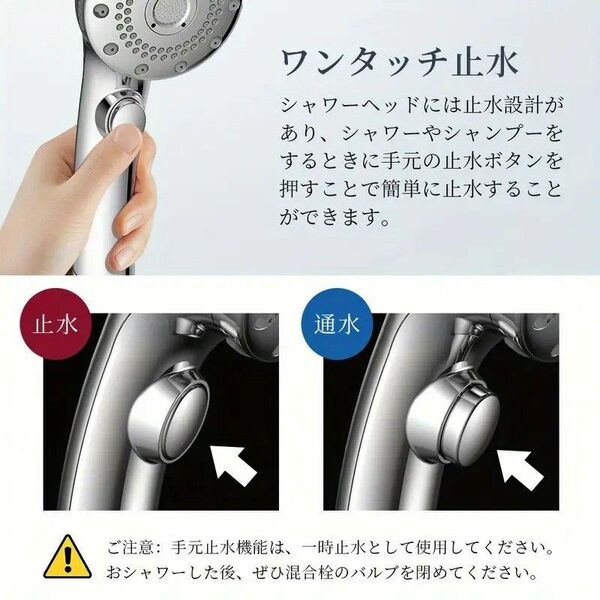 ウルトラファイン ナノバブル シャワーヘッド 5段階 水流調整 節水 保湿ミスト ハンドヘルドクローム仕上げ シルバー424120