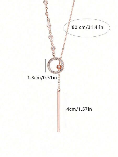 92cm ロングセーターチェーン ラインストーン レディース ネックレス シルバー / ピンクゴールド480598