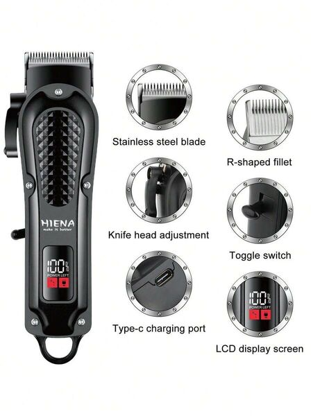 メンズ 電動ヘアクリッパー USB充電式 トリマー プロフェッショナル コードレス バリカン シェーバー ブラック 黒191170