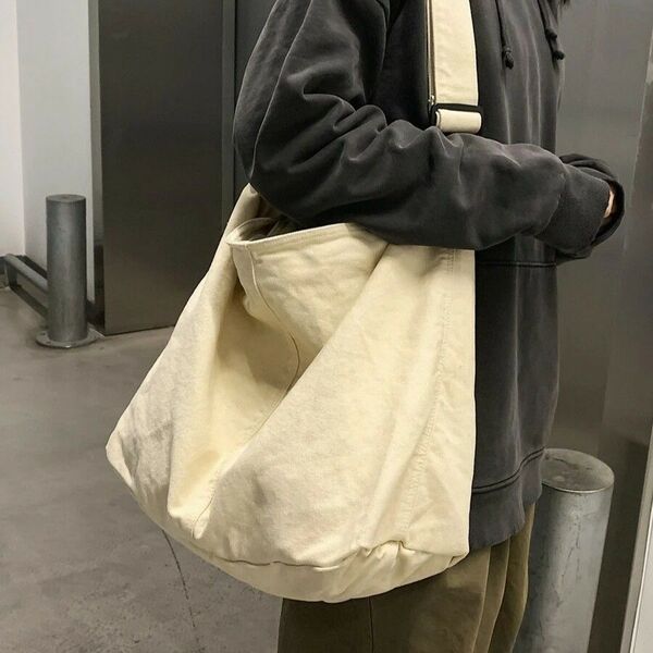大容量 ウォッシュ ビンテージ キャンバス トートバッグ カジュアル ジップ開閉 ショルダーバッグ ベージュ82268
