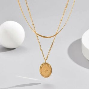 ネプチューンモチーフ ネックレス ゴールド レイヤード デザイン アクセサリー シンプル カジュアル レディース624503