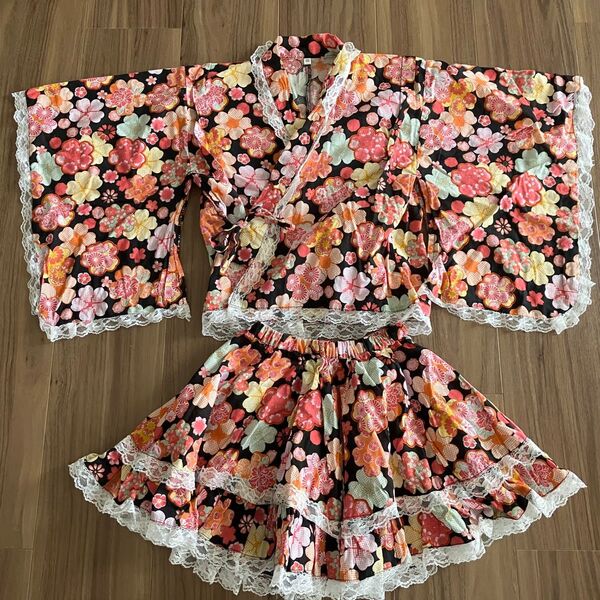 浴衣ドレス 120 女の子 浴衣 花柄 セパレート スカート セット