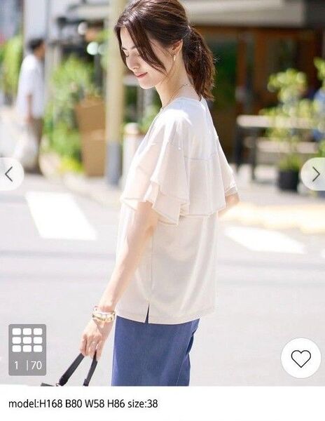新品未使用【接触冷感/UVカット】シフォンケープカットソー M ライトグレー