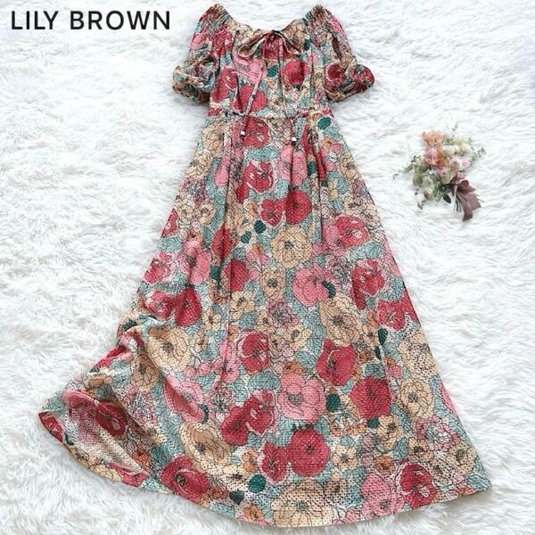 リリーブラウン LILY BROWN レトロ大花柄ワンピース ロング フレア