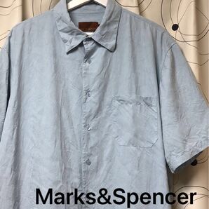 US古着【Marks&Spencer マークス&スペンサー】シルク100% 半袖シャツ メンズ XL 水色 silk