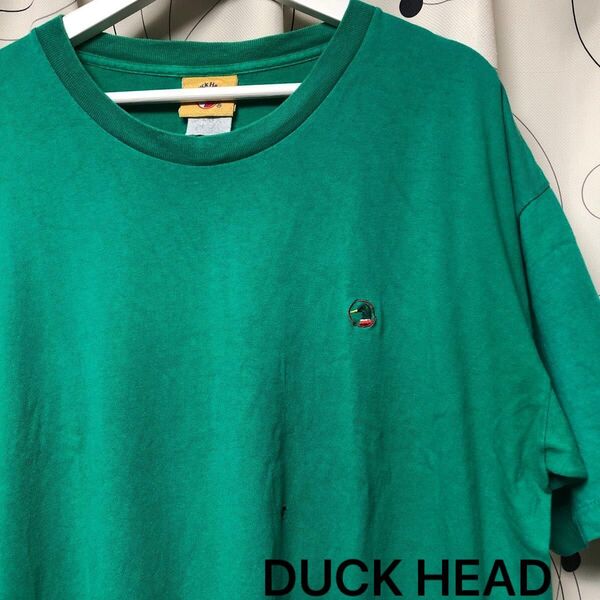 USA製 古着【DUCK HEAD/ダックヘッド】ワンポイント刺繍 半袖Tシャツ グリーン Lサイズ コットン100% 訳あり
