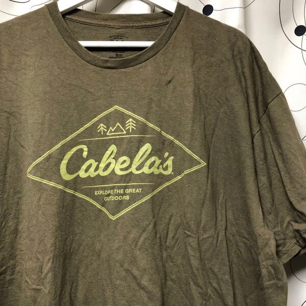 US古着【Cabela's カベラス】ロゴプリントTシャツ 半袖 XL カーキ コットン100%