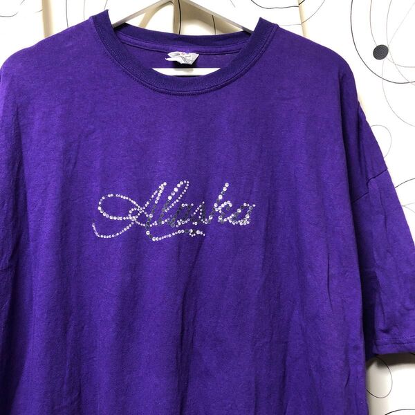 訳あり US古着 GILDAN ラインストーン Tシャツ 半袖 パープル 大きいサイズ コットン100% ギルダン