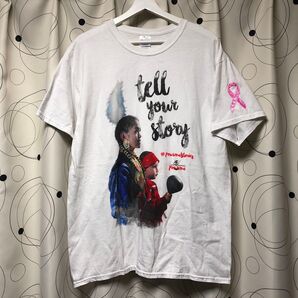 ★US古着★ tell your story グラフィックTシャツ 半袖 Lサイズ ホワイト コットン100% GILDAN