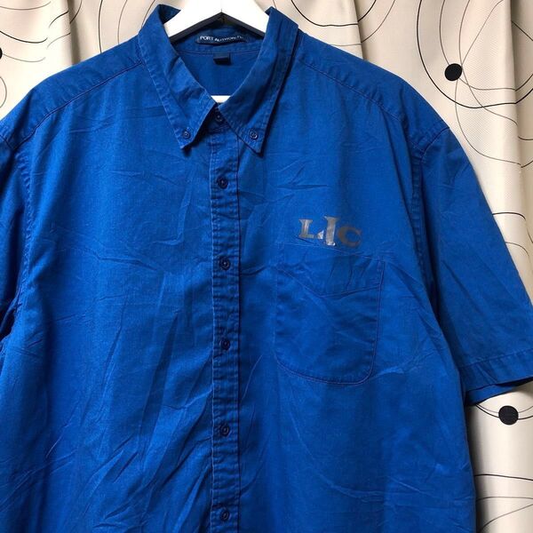 US古着【PORT AUTHORITY】ボタンダウンシャツ 半袖 メンズ 2XL ブルー 大きいサイズ