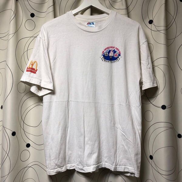 90s ヴィンテージ US古着【Hanes ヘインズ】Torch Run 半袖Tシャツ USA製 シングルステッチ 両面プリント