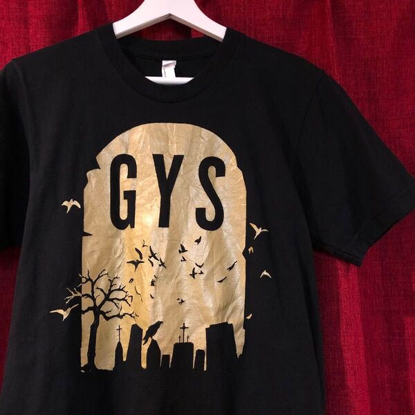 ★US古着★ American Apparel GYS プリントTシャツ 半袖 メンズS ブラック 金ラメ コットン100%