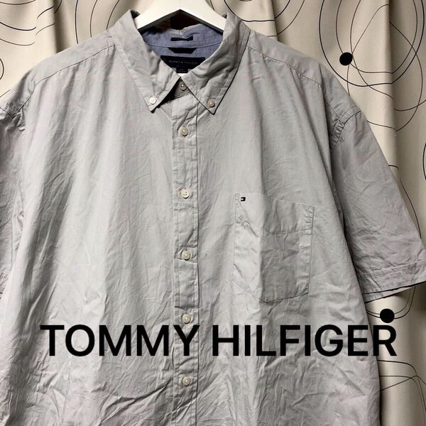 US古着【TOMMY HILFIGER/トミーヒルフィガー】半袖 コットン 無地ボタンダウンシャツ メンズ XXL 水色