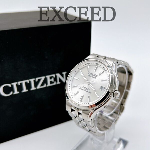 美品 シチズン 箱付 稼働 EXCEED チタン H111-T013627 エコドライブ エクシード シルバー文字盤 腕時計