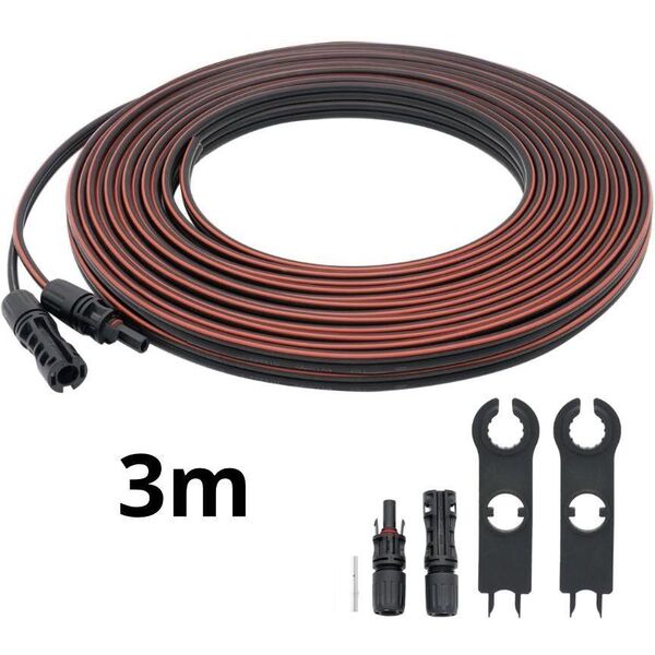 ソーラーケーブル MC4コネクタ 2×4mm 太陽光発電システム用 赤黒 3m