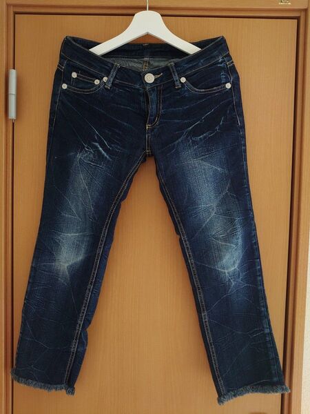 デニムパンツ クロップド丈 ストレッチ ハーフパンツ ダメージ系 レディース