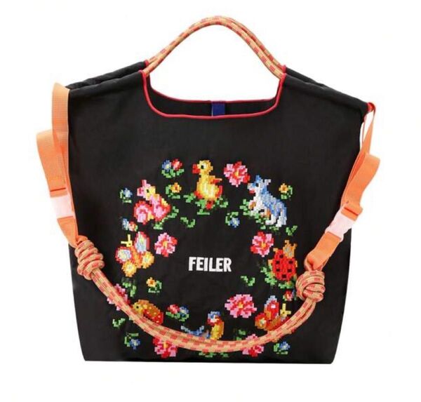 FEILER ナイロンエコバッグ ストラップ付き 美しい動物の刺繍 Mサイズ