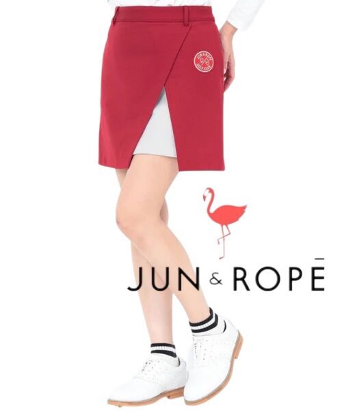 ジュンアンドロペ ポンチバイカラーラップスカート 美品 ゴルフ GOLF レディース Lサイズ 赤 ポケット JUN&ROPE