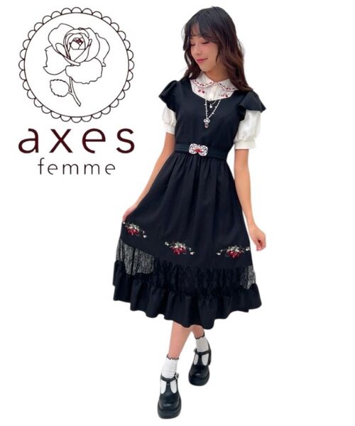 axes femme ストロベリー刺繍OP 新品未使用タグ付き ワンピース アクシーズファム ポエティック Mサイズ 黒 レース