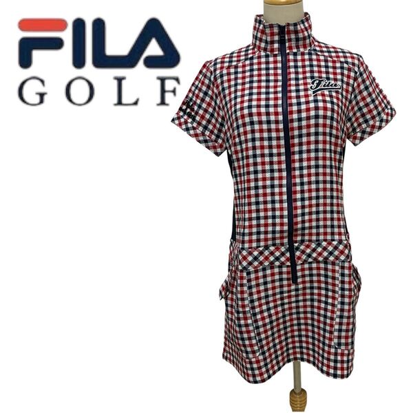 FILA GOLF ワンピース ゴルフウェア 半袖ワンピース フィラゴルフ Lサイズ チェック シャツワンピース レディース