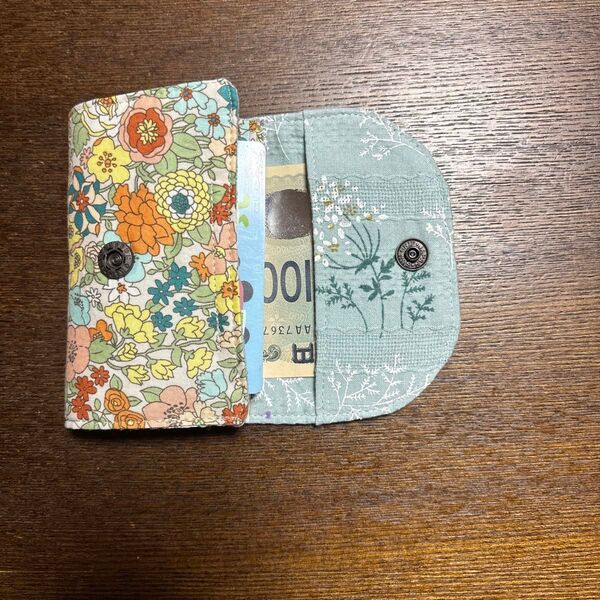 ポケットに入れやすい ジャバラミニ財布 小銭、カード、お札は折らずに入る ハンドメイド