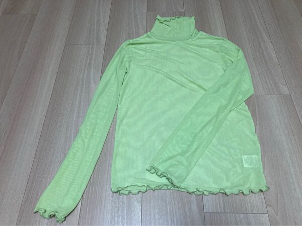 kutir シアーメッシュ タートルネック トップス グリーン