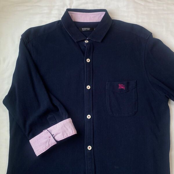 極美品 BURBERRY BLACK LABEL ポロシャツ カットソー 七分袖 L