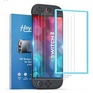 Switch 2 強化ガラスフィルム 全面保護 液晶 AGC素材 硬度9H 指紋防止 ガイド枠付き (4枚セット)