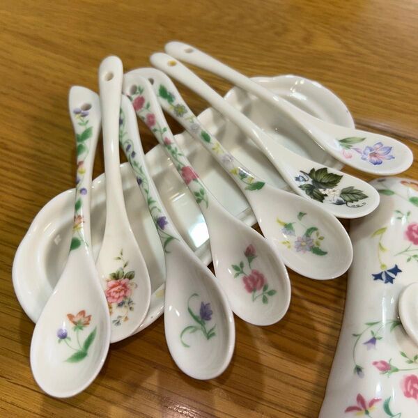 【昭和レトロ】花柄陶器ティースプーン7本セット