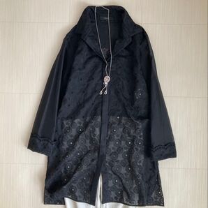 ARTISAN 刺繍ロングブラウス 袖チュール ブラック 日本製 サイズ9